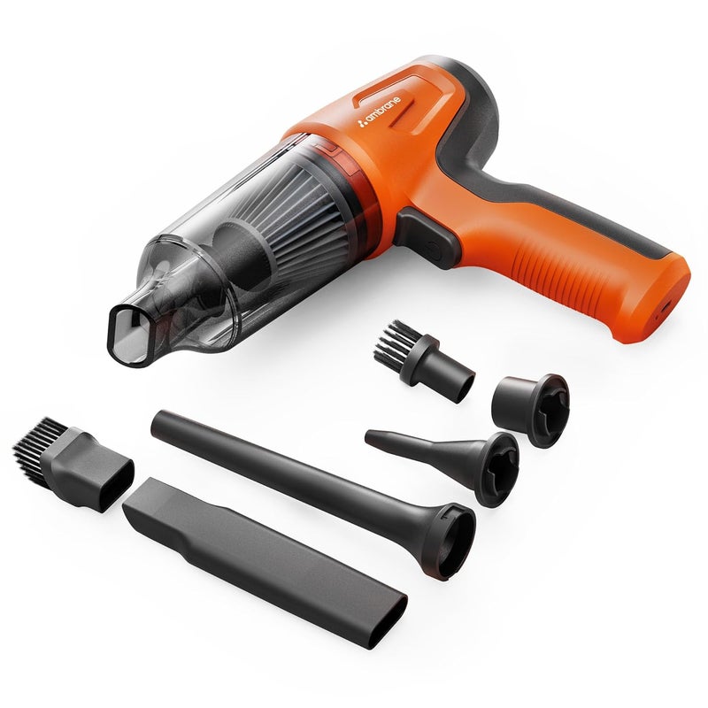 Ambrane 12kPA Powerful Suction 80W Wireless Hand Vacuum Air Blower 2in1 Wireless Vacuum Cleaner BLDC Motor HEPA Filter Compact Lightweight for Car Home use Pet Hair Mini Vac 02 Orange - Image 1