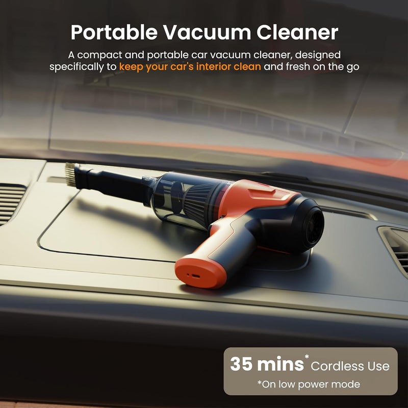 Ambrane 12kPA Powerful Suction 80W Wireless Hand Vacuum Air Blower 2in1 Wireless Vacuum Cleaner BLDC Motor HEPA Filter Compact Lightweight for Car Home use Pet Hair Mini Vac 02 Orange - Image 5