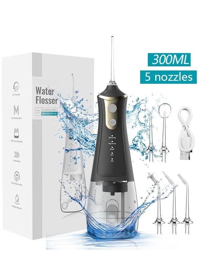 JWSISSIE Portable Water Dental Flosser For Teeth Cleaning Dental Oral Irrigator With 4 Modes Scalable 5 Jet Nozzles IPX7 Water Resistance 300ML 