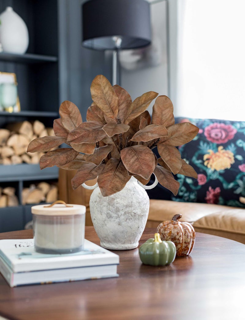 Briful Artificial Magnolia Leaves Stems 3 Pack 22in Coffee Brown Fake Magnolia Branches for Vase Fall Leaves Stems for Home Room Arrangements Centerpieces Thanksgiving DÃ©cor (Vase Not Included) - Image 4