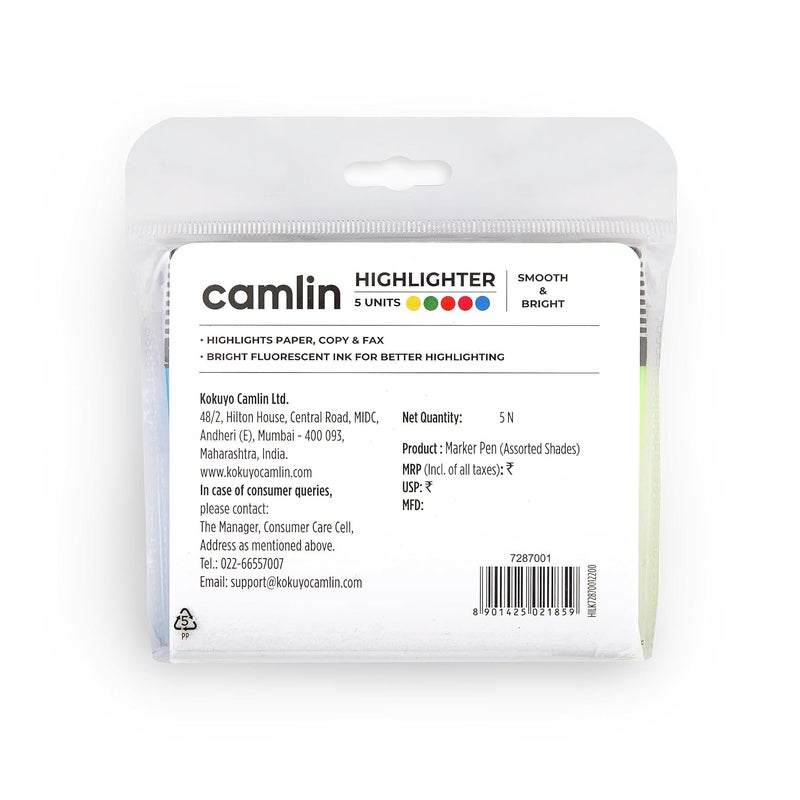 Camlin Highlighter Pen 5 Shades, Multicolor - Image 4