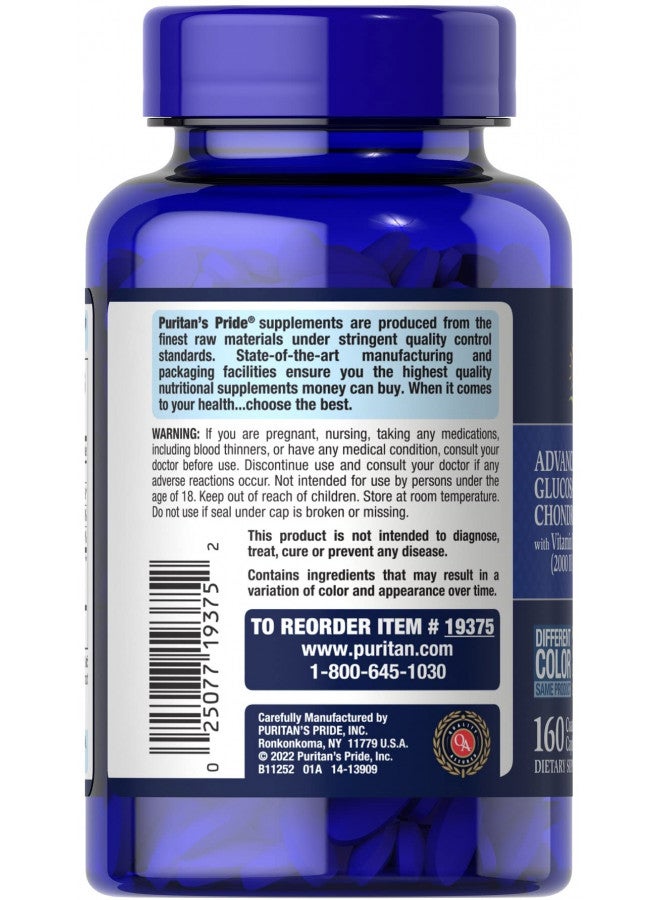 Puritan's Pride Puritan's Pride Triple Strength Glucosamine Chondroitin with Vitamin D3 Caplets, 160 Count  - Image 2