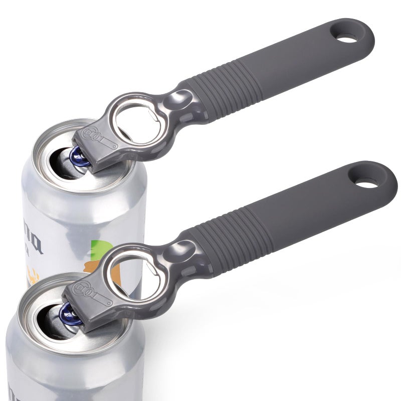 DUNLAGUE 2-Pack Soda Can Opener and Beer Bottle Opener Bartender with Good Grip Silicone Handle, Pop Top Can Tab Opener for Long Nails, Bottle Opener for Arthritic Hand and Seniors, Gray - Image 1