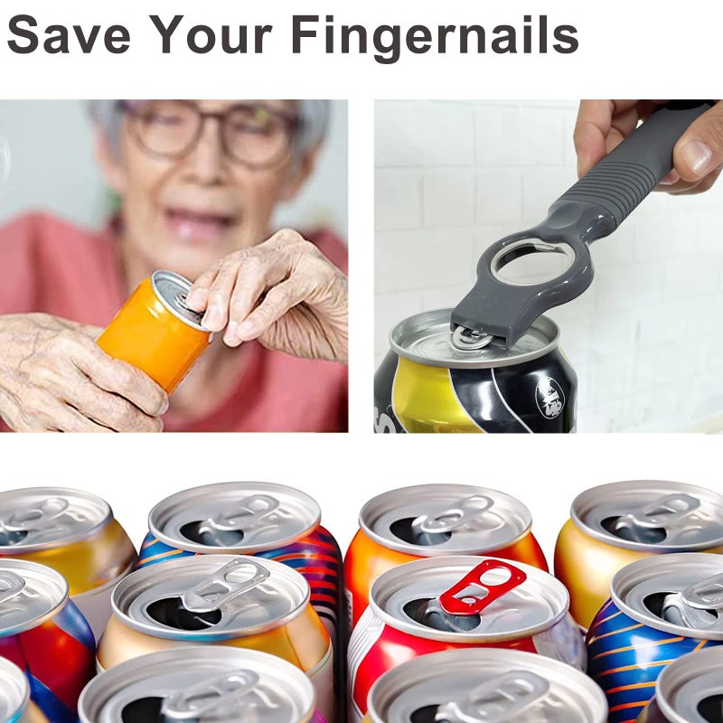 DUNLAGUE 2-Pack Soda Can Opener and Beer Bottle Opener Bartender with Good Grip Silicone Handle, Pop Top Can Tab Opener for Long Nails, Bottle Opener for Arthritic Hand and Seniors, Gray - Image 3