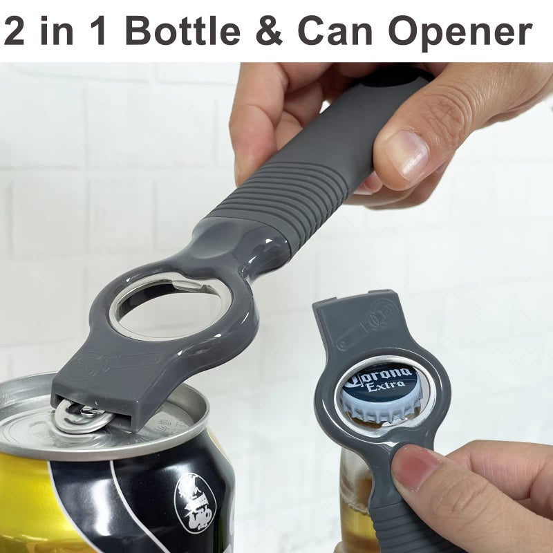 DUNLAGUE 2-Pack Soda Can Opener and Beer Bottle Opener Bartender with Good Grip Silicone Handle, Pop Top Can Tab Opener for Long Nails, Bottle Opener for Arthritic Hand and Seniors, Gray - Image 2