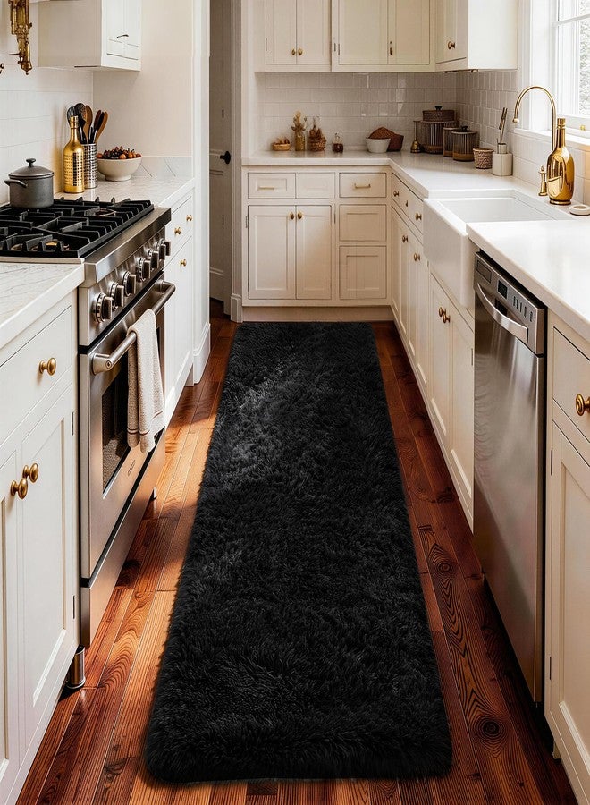 Ophanie 2x8 Runner Rug for Hallway, Upgrade Non-Slip Fluffy Soft Bedside Rugs, Bedroom Living Room Black Shaggy Carpet for Kids Girls Boys Dorm Nursery Home Decor Aesthetic - Image 3