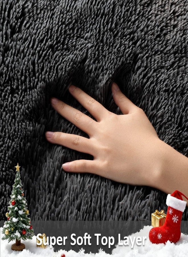 Ophanie 2x8 Runner Rug for Hallway, Upgrade Non-Slip Fluffy Soft Bedside Rugs, Bedroom Living Room Black Shaggy Carpet for Kids Girls Boys Dorm Nursery Home Decor Aesthetic - Image 2