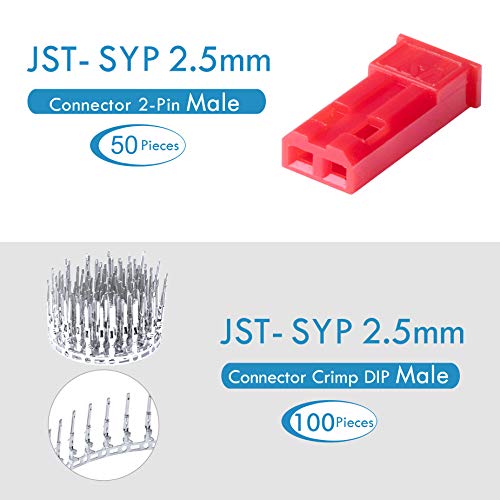 CQRobot JST SYP 2.5 mm Pitch 2-Pin Electronic Connector IC Male Plugs, Female Sockets Housing and Male/Female T-Shaped Crimp Terminal Kit. 50 Sets/300 Pieces Wire-Wire Adapter Cable Assembly. - Image 4