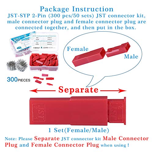 CQRobot JST SYP 2.5 mm Pitch 2-Pin Electronic Connector IC Male Plugs, Female Sockets Housing and Male/Female T-Shaped Crimp Terminal Kit. 50 Sets/300 Pieces Wire-Wire Adapter Cable Assembly. - Image 2