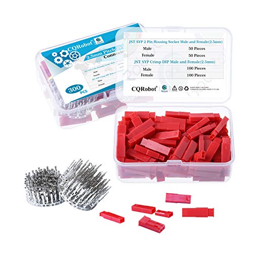CQRobot JST SYP 2.5 mm Pitch 2-Pin Electronic Connector IC Male Plugs, Female Sockets Housing and Male/Female T-Shaped Crimp Terminal Kit. 50 Sets/300 Pieces Wire-Wire Adapter Cable Assembly. - Image 1