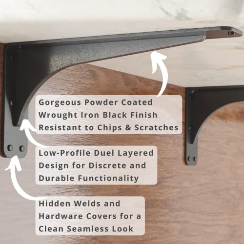 Starby Gladiator Series Solid Heavy Duty Welded 500 Lb Low Profile Granite Countertop Support Shelf Brackets Floating Shelf Discrete Slim 500 LB Capacity (2 Pack) (7" x 15" x 2.5") - Image 4