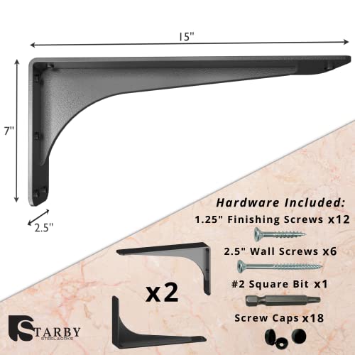 Starby Gladiator Series Solid Heavy Duty Welded 500 Lb Low Profile Granite Countertop Support Shelf Brackets Floating Shelf Discrete Slim 500 LB Capacity (2 Pack) (7" x 15" x 2.5") - Image 3