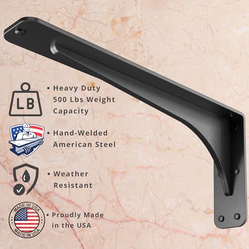 Starby Gladiator Series Solid Heavy Duty Welded 500 Lb Low Profile Granite Countertop Support Shelf Brackets Floating Shelf Discrete Slim 500 LB Capacity (2 Pack) (7" x 15" x 2.5") - Image 2