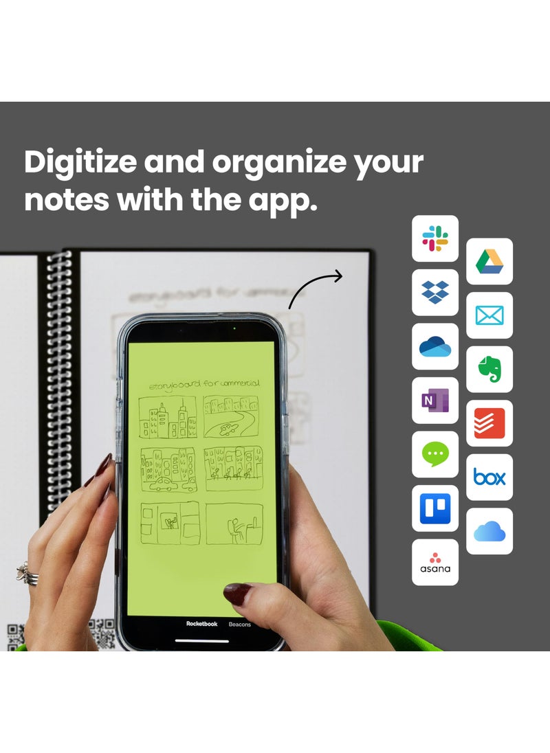 Rocketbook Core Reusable Spiral Notebook, Letter Size 8.5x11, Gray - Lined Pages, App-Connected, Erasable, Durable Cover, Ideal for School, Work, and Creative Projects