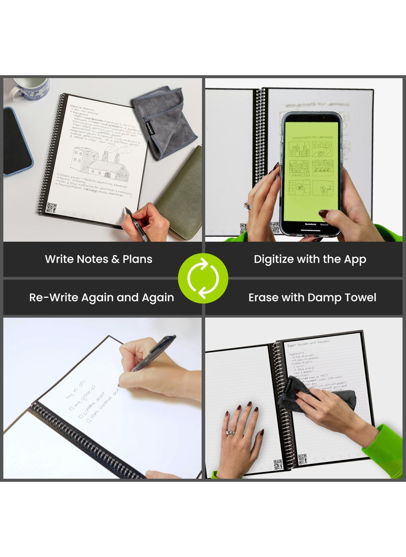 Rocketbook Core Reusable Spiral Notebook, Letter Size 8.5x11, Gray - Lined Pages, App-Connected, Erasable, Durable Cover, Ideal for School, Work, and Creative Projects