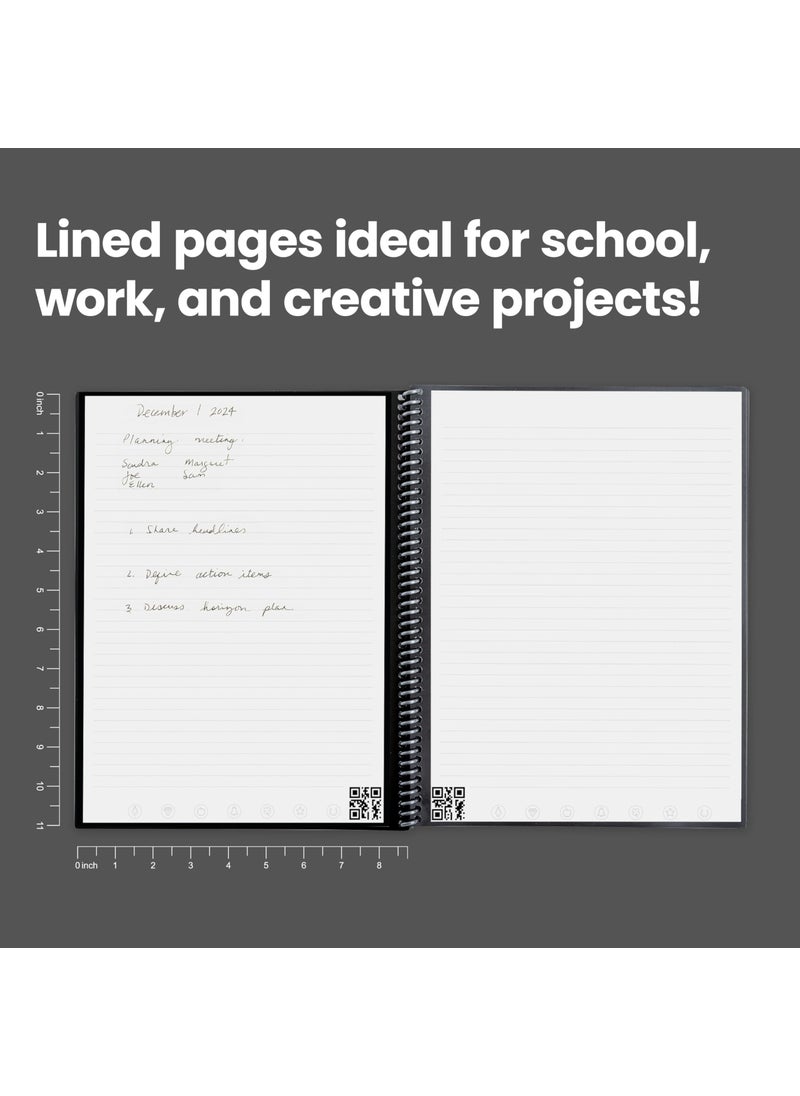 Rocketbook Core Reusable Spiral Notebook, Letter Size 8.5x11, Gray - Lined Pages, App-Connected, Erasable, Durable Cover, Ideal for School, Work, and Creative Projects