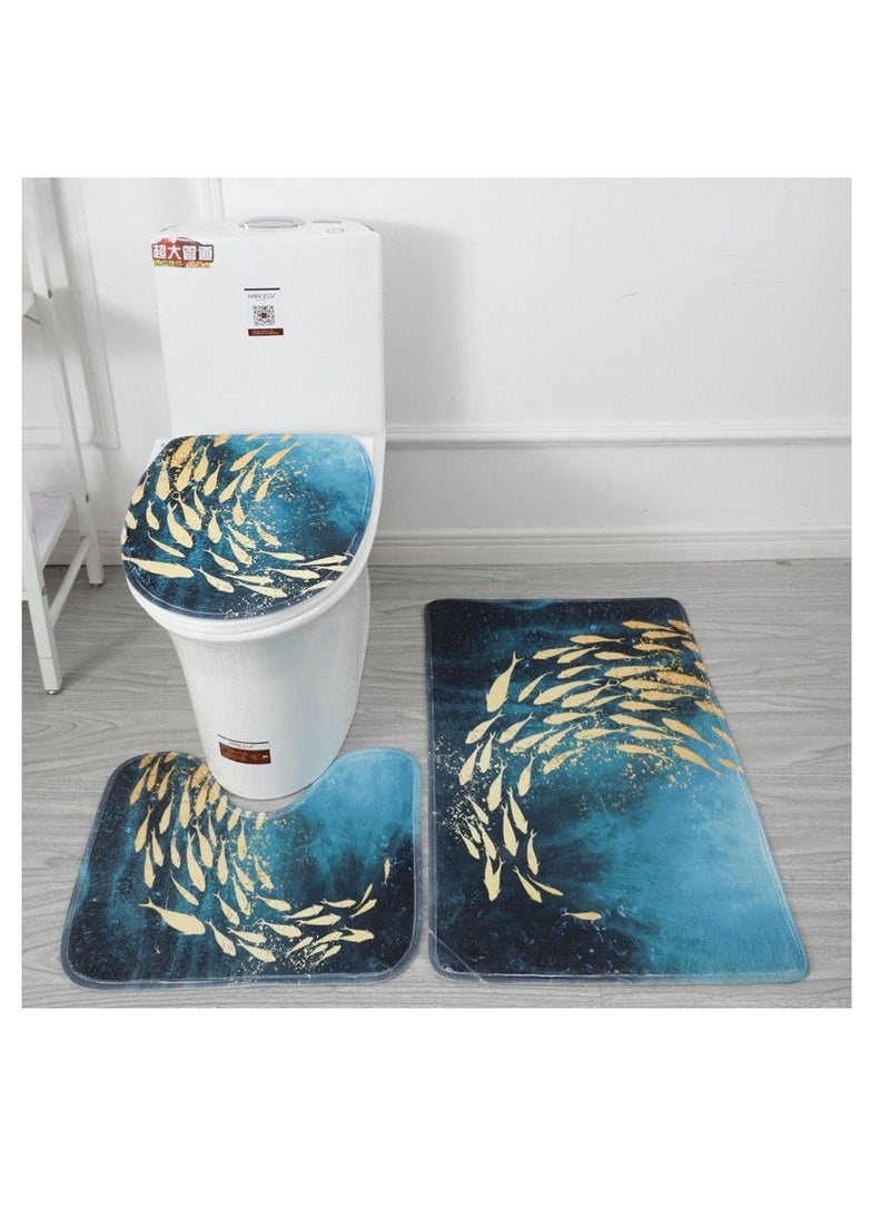 BAIG 3pcs Set Non-Slip Bath Mat Set, Beach Shell Pattern Microfiber Rugs, Bath Mat Set and Toilet Mat, Absorbent Floor Rugs, 3 Piece - Image 1