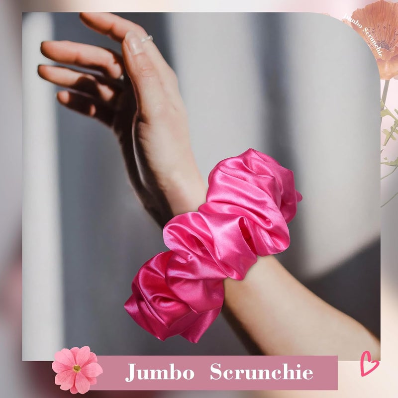 CEELGON Hot Pink Big Satin Scrunchie6.5 Inches Jumbo Scrunchies Silky Hair Ties Oversized Ponytail Holderfor Thick Curly Hair Extra Large Hair Accessories for Women (Hot Pink) - Image 3