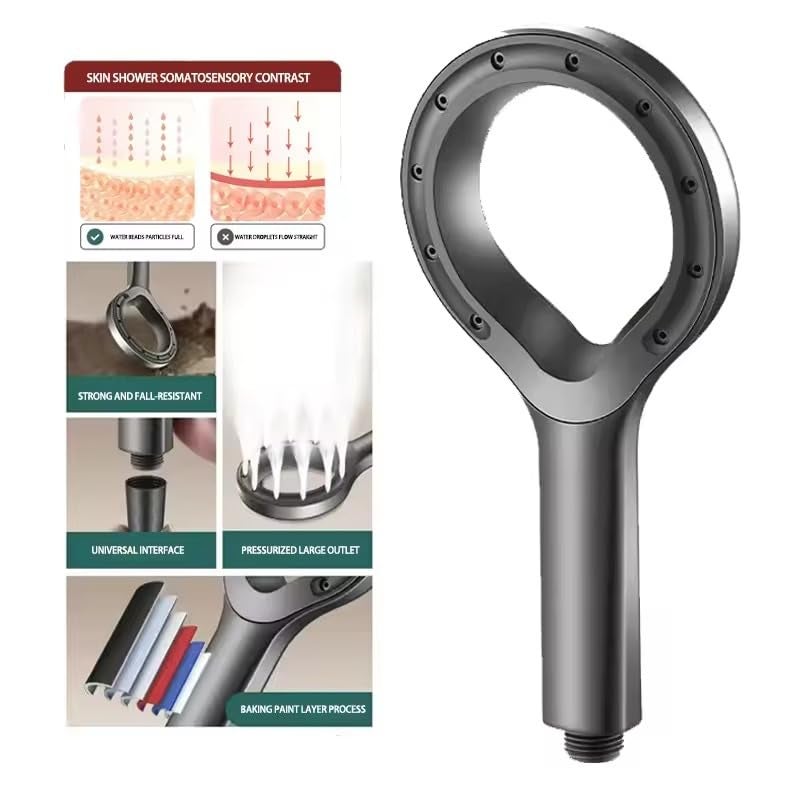 SHOPONIL SHOPONIL Shower Head with High Pressure and Water Saving Design High Pressure 220 Water Saving60 Handheld Shower Head with Polymer Water Mist Spray Unique Star Ring Shaped Black Shower Head  - Image 5