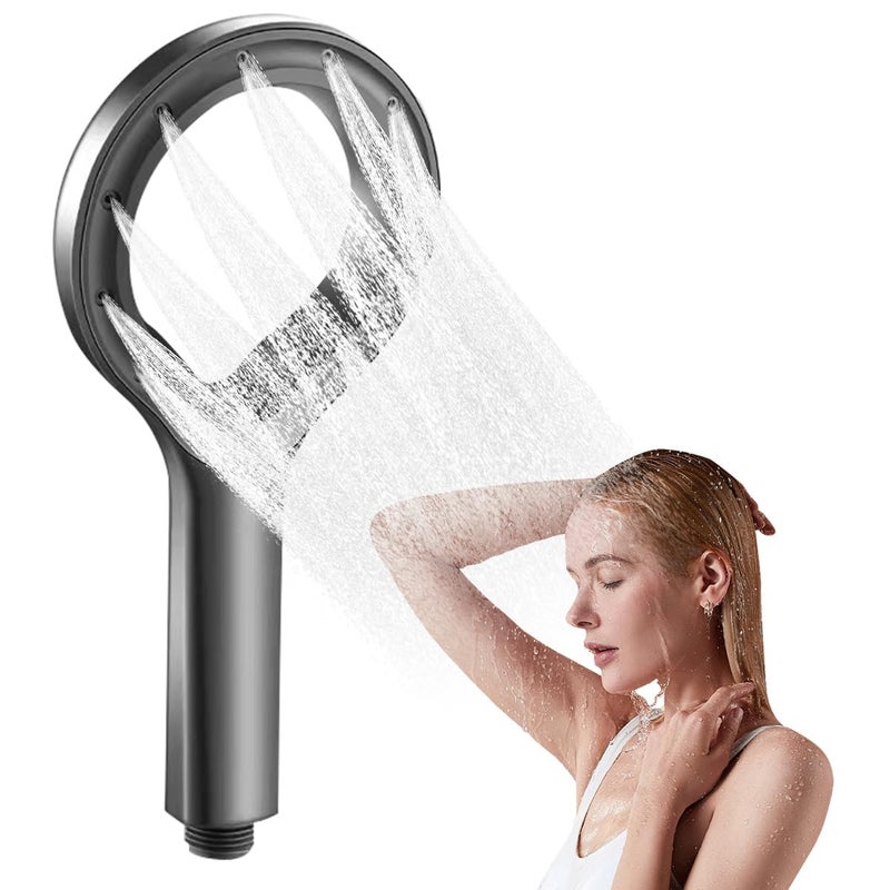 SHOPONIL SHOPONIL Shower Head with High Pressure and Water Saving Design High Pressure 220 Water Saving60 Handheld Shower Head with Polymer Water Mist Spray Unique Star Ring Shaped Black Shower Head  - Image 1