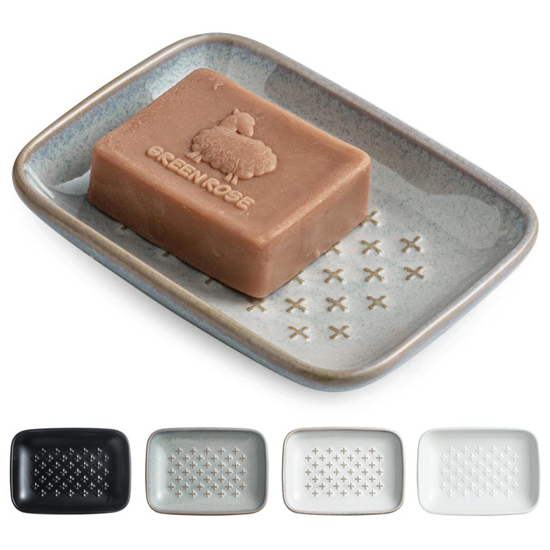 Gomakren Soap Dish, Shower Soap Holder, Ceramic Soap Dishes for Bar Soap Sponge Shampoo, Soap Saver Tray for Bathroom Kitchen Sink Counter, 5.5 Inch, Gray - Image 1