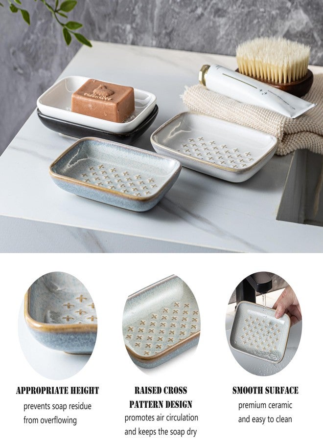 Gomakren Soap Dish, Shower Soap Holder, Ceramic Soap Dishes for Bar Soap Sponge Shampoo, Soap Saver Tray for Bathroom Kitchen Sink Counter, 5.5 Inch, Gray - Image 3