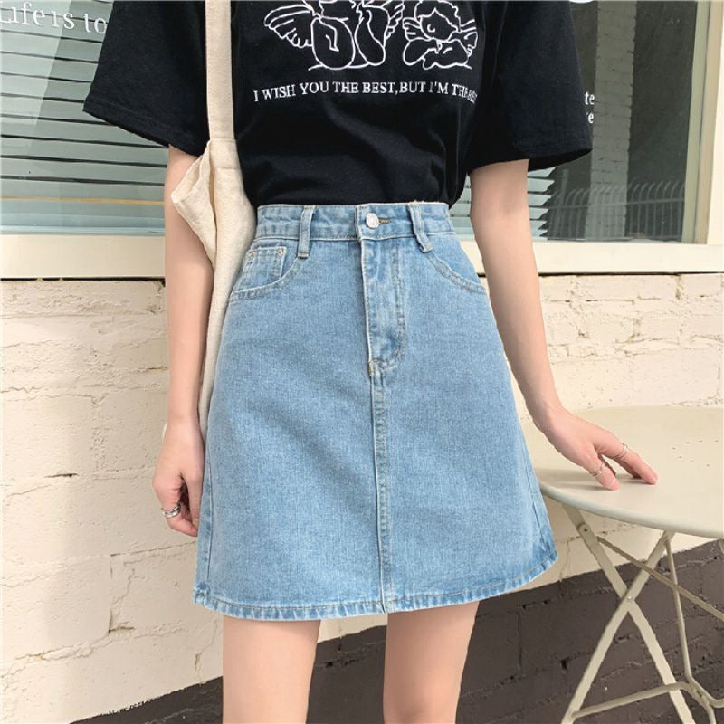 Black Grey Denim Skirt Women'S Summer 2022 New High Waist Thin A- Line Skirt For Small Men Hip Skirt Ins Trendy - Image 1