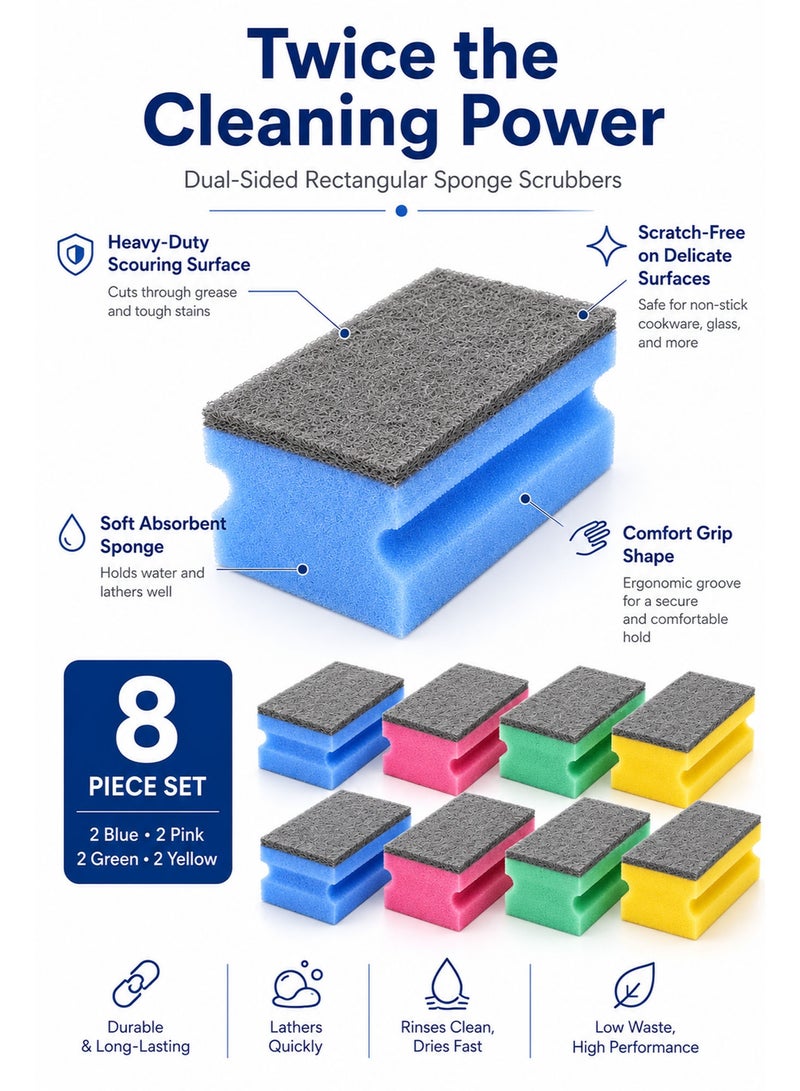 8 Pack Dishwashing Sponge Scourers – Heavy Duty Kitchen Cleaning Sponges with Non-Scratch Scrub Pad for Dishes, Pots, Pans, Sinks, Trays & Household Cleaning - Image 3