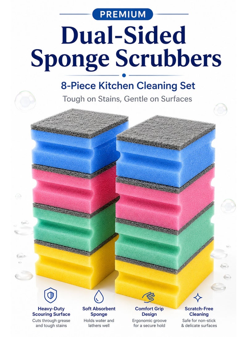 8 Pack Dishwashing Sponge Scourers – Heavy Duty Kitchen Cleaning Sponges with Non-Scratch Scrub Pad for Dishes, Pots, Pans, Sinks, Trays & Household Cleaning - Image 5