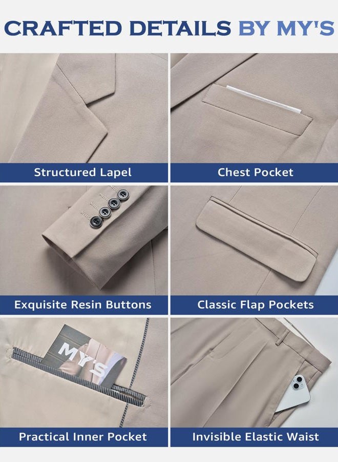 MYS Men's 3 Piece Suit Set with Tie, One Button Slim Fit Solid Jacket Vest Pants, Prom Party Wedding Business Suits for Men, Burgundy, S - Image 3