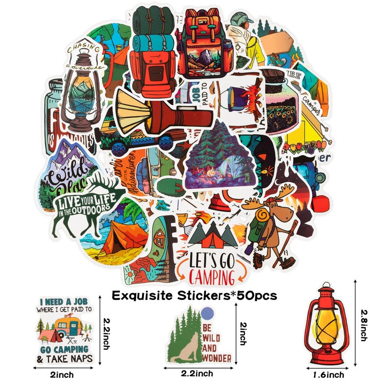 ANGOLIO 84Pcs Spring Camping Party Favors Kit Happy Camper Party Gifts Silicone Bracelets Stickers Keychains Badges for Kids Friends Summer School Camping Adventure Birthday Party - Image 4