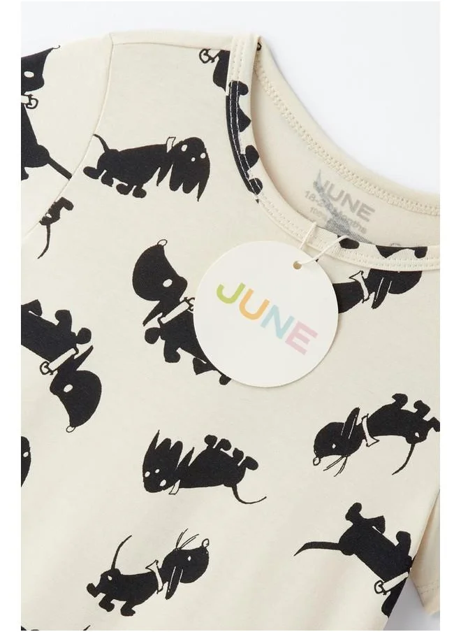 JUNE June Baby Boy Patterned Short Jumpsuit Ecru - Black