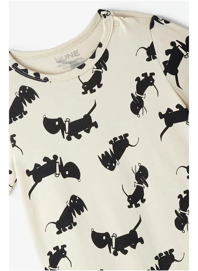 JUNE June Baby Boy Patterned Short Jumpsuit Ecru - Black