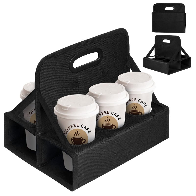 BOHEMIABY 6Cup Drink Carrier Portable Beverage Caddy with Handle Reusable Foldable Holder for Coffee Wine Cans Securely Carries Hot Cold Drinks for Delivery Takeout Travel Black - Image 2