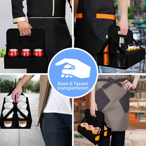 BOHEMIABY 6Cup Drink Carrier Portable Beverage Caddy with Handle Reusable Foldable Holder for Coffee Wine Cans Securely Carries Hot Cold Drinks for Delivery Takeout Travel Black - Image 3