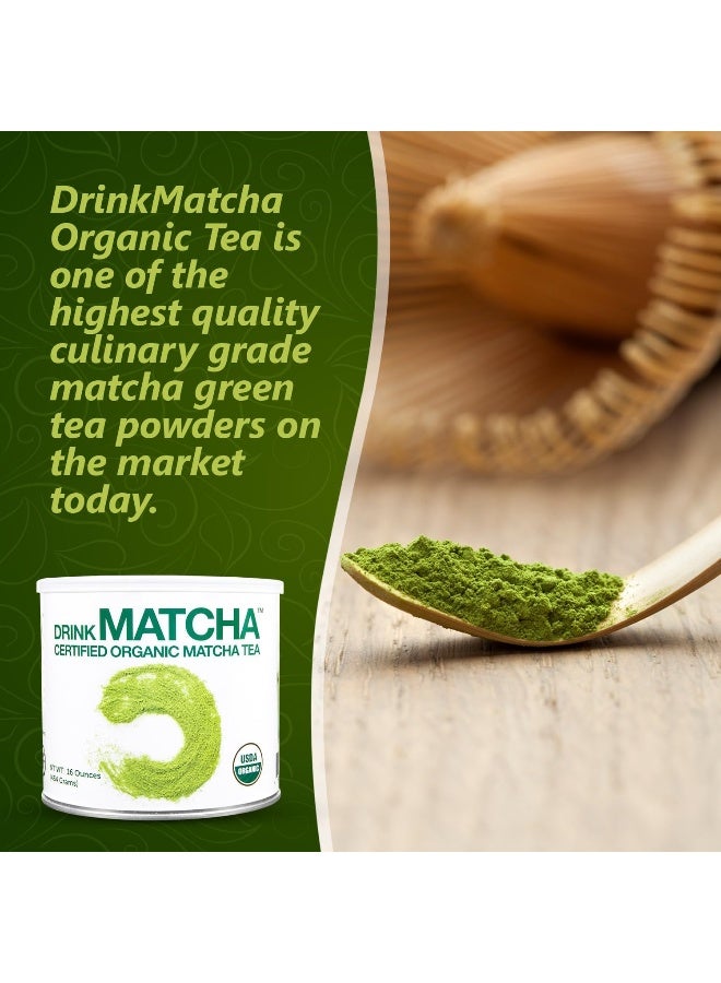 ماتشا مسحوق شاي ماتشا الأخضر العضوي المعتمد من الحمض النووي من ماتشا (علبة قصدير سعة 16 أونصة) - Image 4