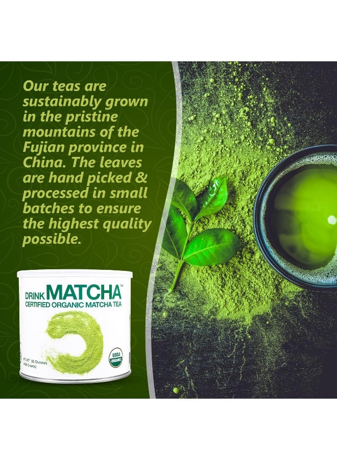 ماتشا مسحوق شاي ماتشا الأخضر العضوي المعتمد من الحمض النووي من ماتشا (علبة قصدير سعة 16 أونصة) - Image 3