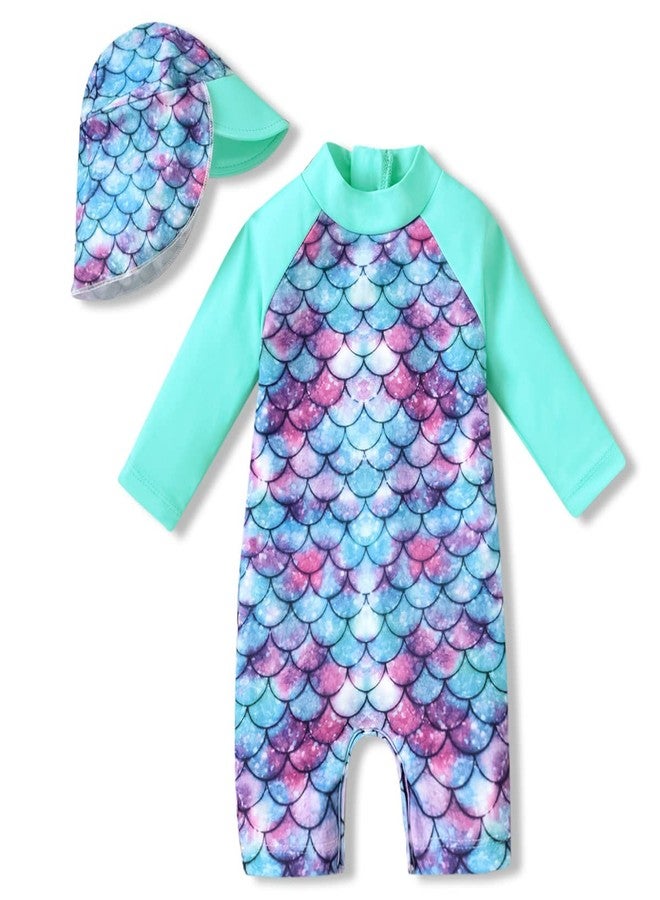 Aalizzwell 18-24 Months Toddler Baby Girls One Piece Long Sleeve Swimsuit Mermaid Bathing Suit Scale Swimwear Beach Wear - Image 1