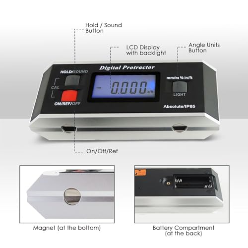 GAIN EXPRESS Digital Angle Finder Magnetic Protractor Inclinometer Angle Level Meter Tool Digital Protractor Bevel Gauge for Woodworking, Table Saw, Construction V-Groove 0~360 degree with Backlight - Image 3