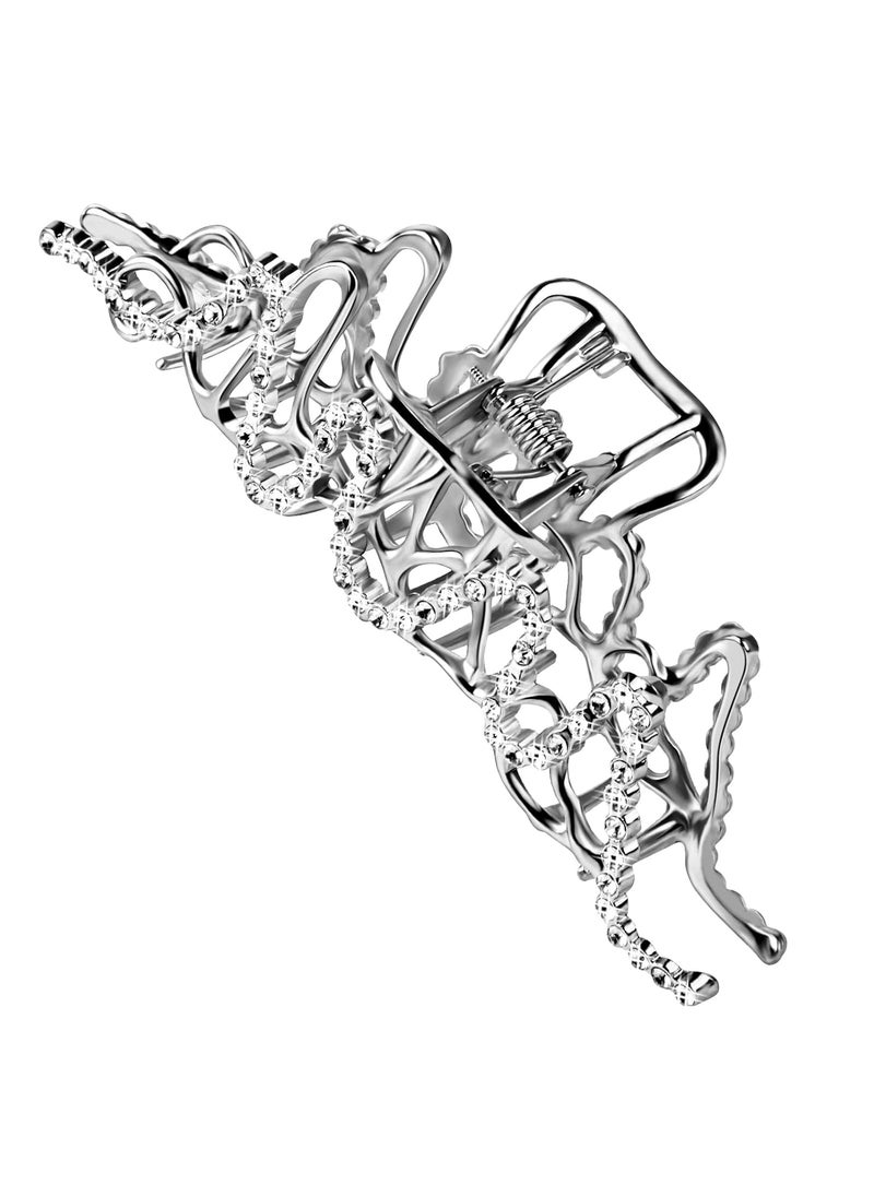 CROWN GUIDE - CROWN GUIDE Large Hair Claw Clips for Thick Hair Long Women Girls Rhinestone Jaw Clips Jumbo Hair Clip Cute Claw Clips Fancy Hair Clips Strong Hold Hair Styling Accessories Silver - Image 1