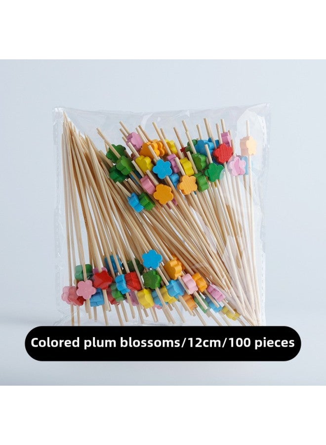 Disposable Fruit Fork Fruit Sticks Bamboo Sticks Flower Sticks Sugar-Coated Berry String Sticks Cocktail Sandwich Sticks Dessert Decoration-Color:(Hot) Color Plum Blossom ]  - Image 1