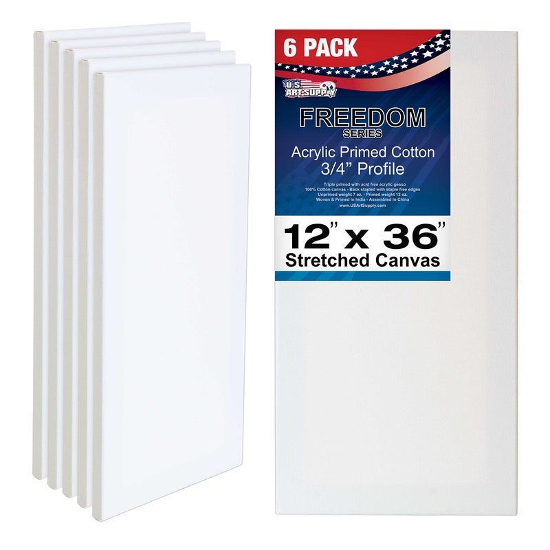 US Art Supply 12 x 36 inch Stretched Canvas for Painting 12oz Triple Primed 6Pack  Professional Artist Quality White Blank 34 Profile 100 Cotton HeavyWeight Gesso  Acrylic Pouring Oil