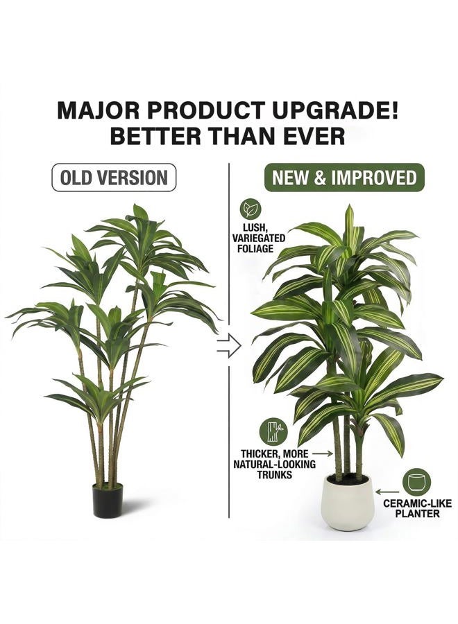 TIMBERHIDE 5FT Artificial Tree Dracaena Plant in Decorative Pot-Realistic Fake Plant for Indoor Outdoor Use,Home Office Living Room Decor,Real Touch Leaves,Housewarming Gift,Black Planter - Image 2