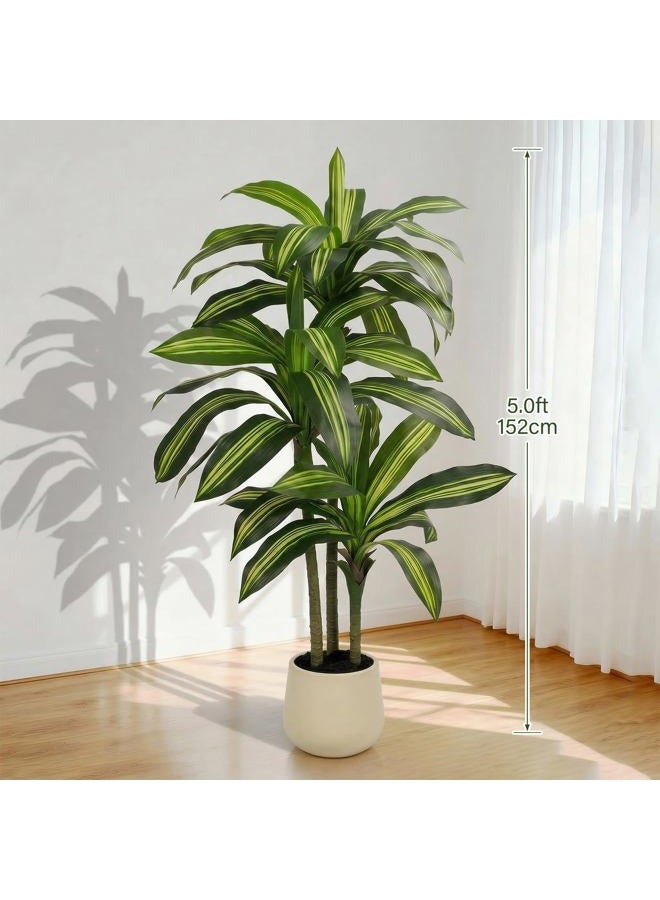 TIMBERHIDE 5FT Artificial Tree Dracaena Plant in Decorative Pot-Realistic Fake Plant for Indoor Outdoor Use,Home Office Living Room Decor,Real Touch Leaves,Housewarming Gift,Black Planter - Image 3