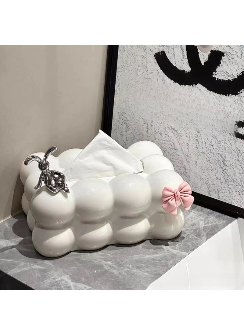 Generic Cute Creative Cotton Candy Tissue Box HolderTissue Box + lying rabbit + bow [cream white]] Tissue Box + lying rabbit + bow [cream white]] 