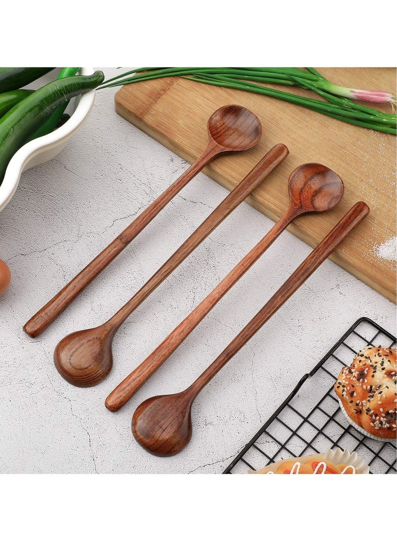 Excefore 6 PCS 10.9 Inch Wooden Long Spoons, Kitchen Wooden Cooking Spoon, Korean Style Soup Spoons, Suitable for Eating Mixing Stirring, Soup Stews (Brown) - Image 5
