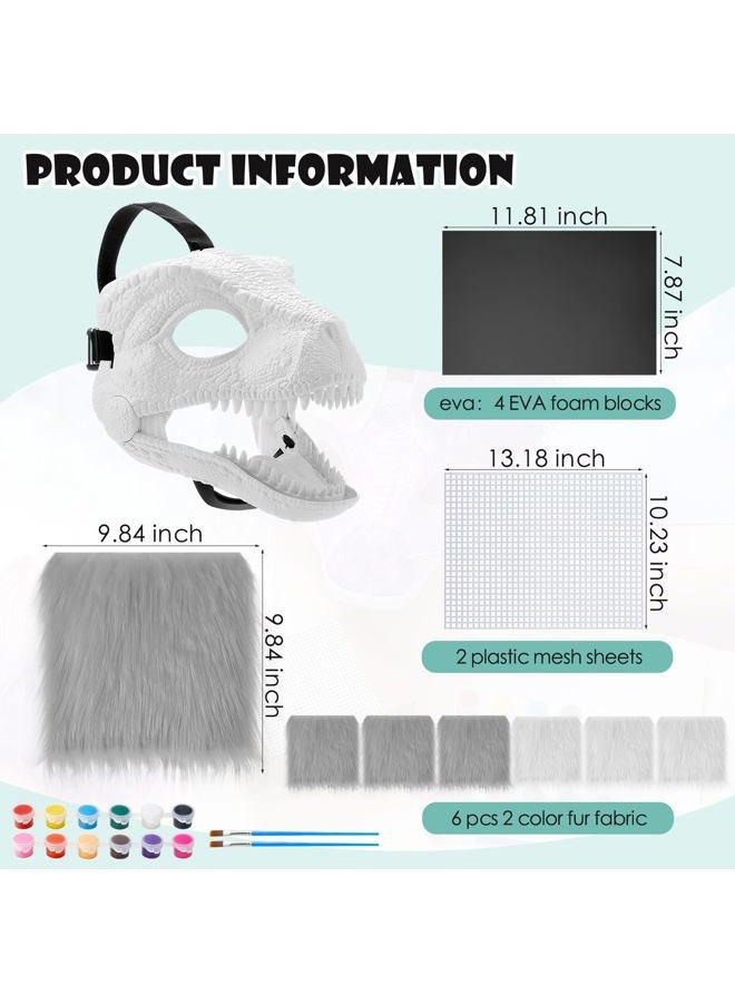 Seenelling 13 Pcs DIY Dino Mask Kit Hard Plastic Dinosaur Mask Furry Therian Dino Costume Kit Animal Dinosaur Party Costume(Gray, White) - Image 2