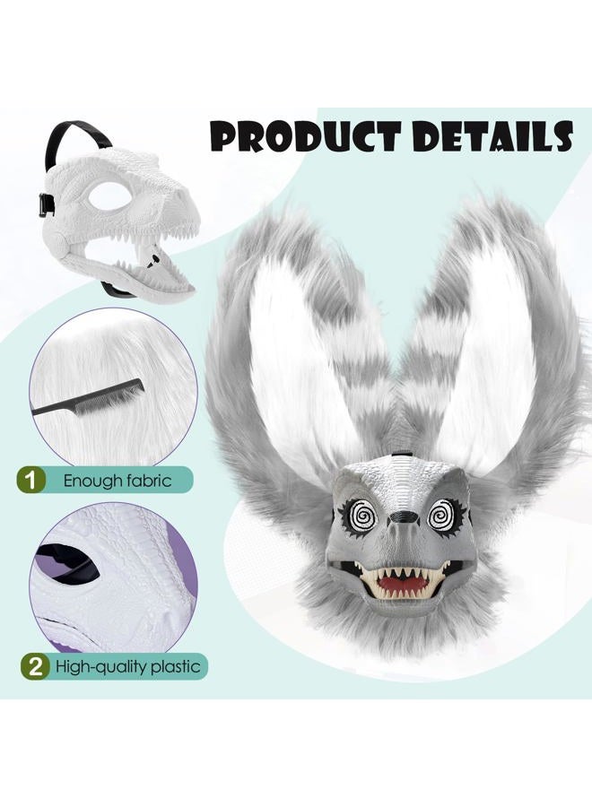 Seenelling 13 Pcs DIY Dino Mask Kit Hard Plastic Dinosaur Mask Furry Therian Dino Costume Kit Animal Dinosaur Party Costume(Gray, White) - Image 3