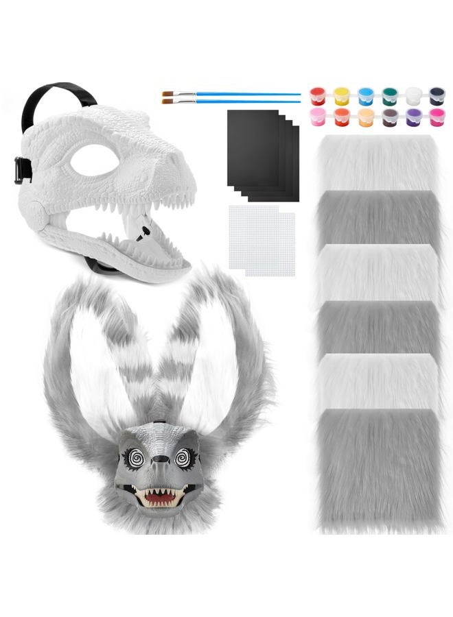 Seenelling 13 Pcs DIY Dino Mask Kit Hard Plastic Dinosaur Mask Furry Therian Dino Costume Kit Animal Dinosaur Party Costume(Gray, White) - Image 1