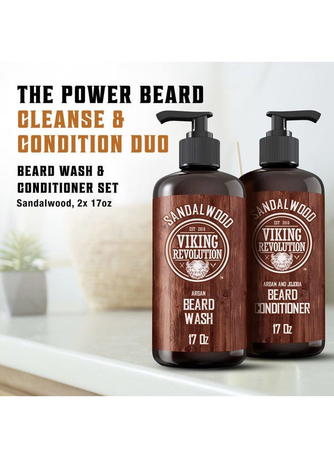 Viking Revolution Beard Wash & Beard Conditioner Set with Argan & Jojoba Oils - Softens and Strengthens - Natural Sandalwood Scent - Beard Shampoo with Beard Oil (17 oz)  - Image 2